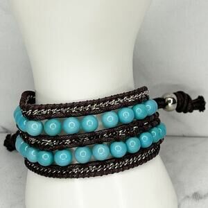 Chunky Blue Beaded Wide Adjustable Bracelet
